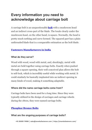 Every information you need to acknowledge about carriage bolt