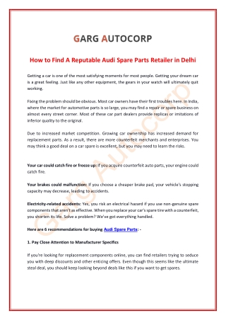 How to Find A Reputable Audi Spare Parts Retailer in Delhi