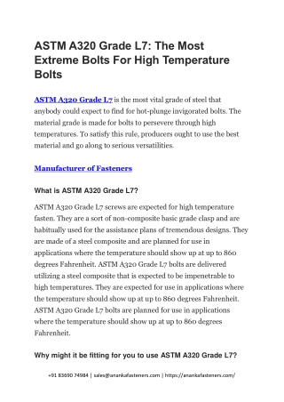 ASTM A320 Grade L7 The Most Extreme Bolts For High Temperature Bolts