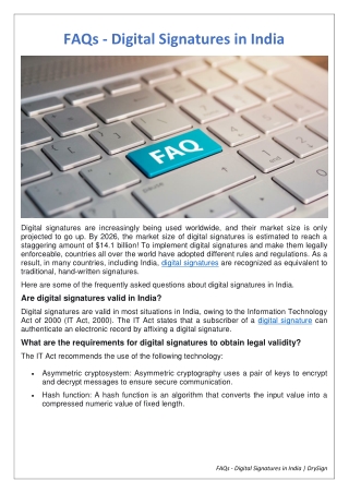 FAQs - Digital Signatures in India