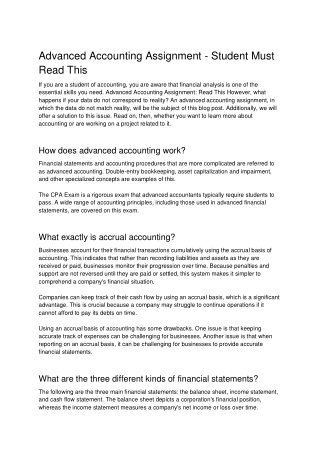 Advanced Accounting Assignment - Student Must Read This