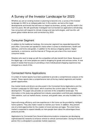 A Survey of the Investor Landscape for 2023