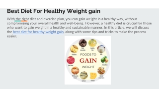 Best Diet For Healthy Weight gain