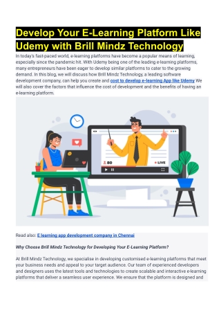 Develop Your E-Learning Platform Like Udemy with Brill Mindz Technology