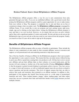 Broken Podcast: Know About BiOptimizers Affiliate Program