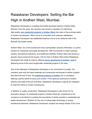 Raiaskaran Developers_ Setting the Bar High in Andheri West, Mumbai