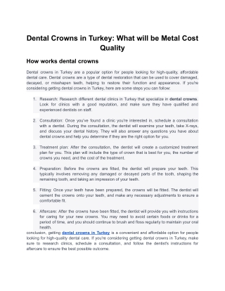 Dental Crowns in Turkey: What will be Metal Cost Quality