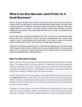 What Is the Best Barcode Label Printer for A Small Business?