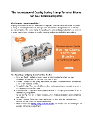 The Importance of Quality Spring Clamp Terminal Blocks for Your Electrical Syste