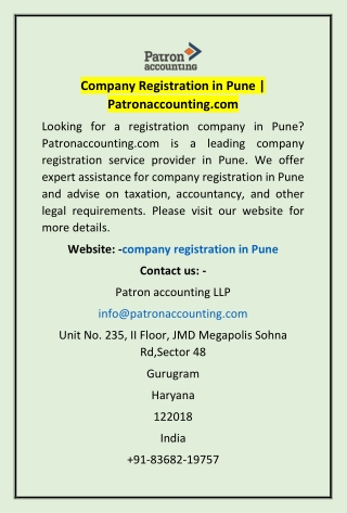 Company Registration in Pune | Patronaccounting.com