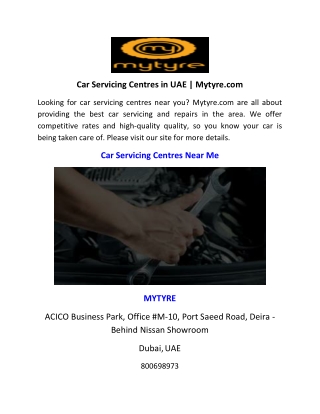Car Servicing Centres in UAE