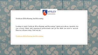 Certificate III In Painting And Decorating   Apsley.nsw.edu.au