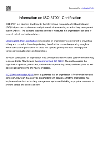 Information on ISO 37001 Certification