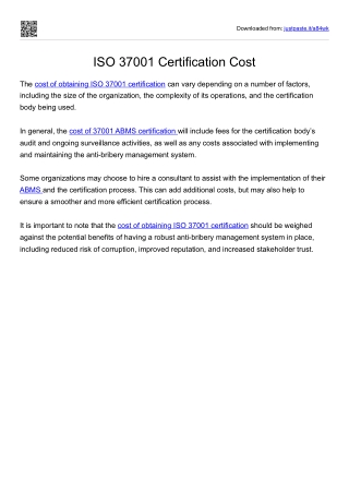 ISO 37001 Certification Cost