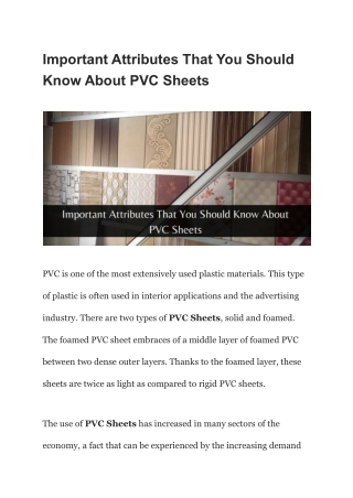 Important Attributes That You Should Know About PVC Sheets