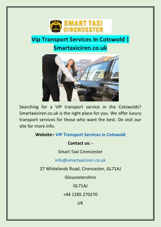 Vip Transport Services In Cotswold | Smartaxiciren.co.uk