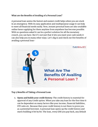 What are the Benefits of Availing of a Personal Loan