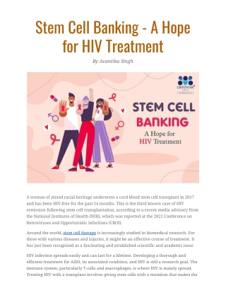 Stem Cell Banking - A Hope for HIV Treatment