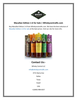 Macallan Edition 1-6 for Sale Whiskycentralllc.com