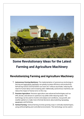 Some Revolutionary Ideas for the Latest Farming and Agriculture Machinery