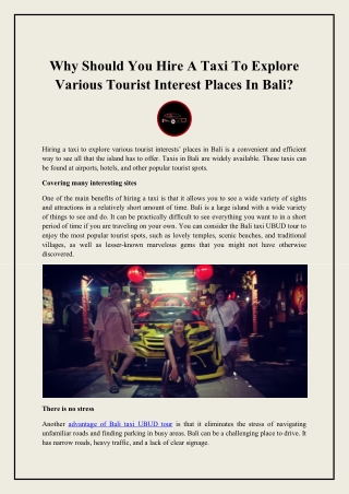 Why Should You Hire A Taxi To Explore Various Tourist Interest Places In Bali?