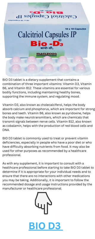 Bio D3 Capsule View Uses, Side Effects, Price and Substitutes