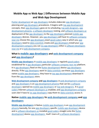 Mobile App vs Web App Differences between Mobile App and Web App Development