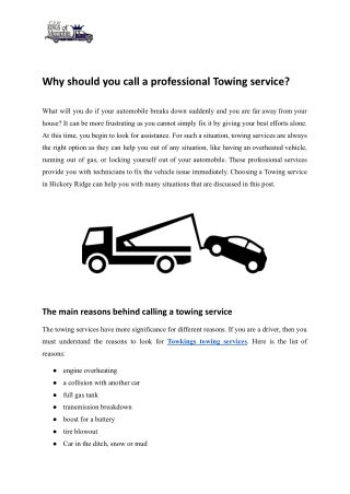 Why should you call a professional Towing service