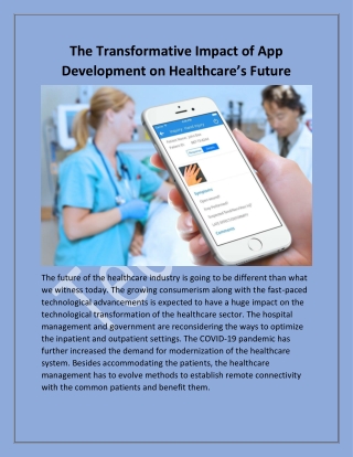 The Transformative Impact of App Development on Healthcare