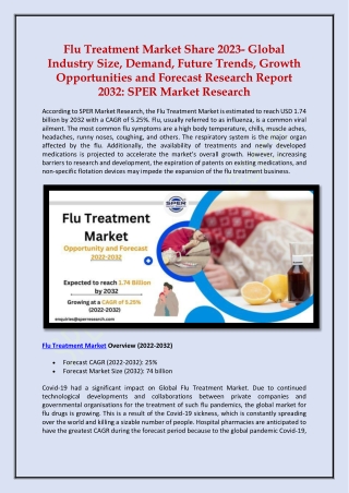 Flu Treatment Market Size, Growth, Trends Report 2022-2032: SPER Market Research