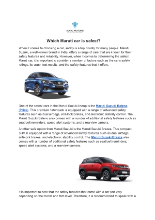 Which Maruti car is safest?