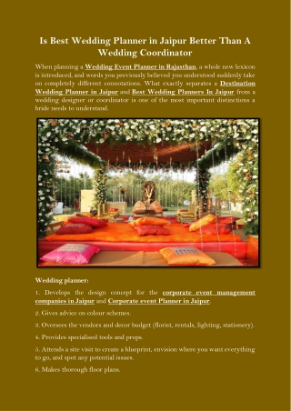 Is Best Wedding Planner in Jaipur Better Than A Wedding Coordinator