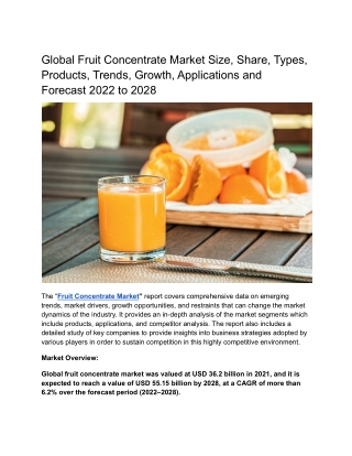 Global Fruit Concentrate Market Size, Share, Types, Products, Trends & Growth