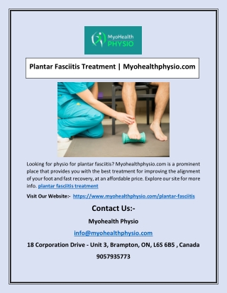 Plantar Fasciitis Treatment | Myohealthphysio.com