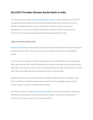 Din15237 Provides Elevator Bucket Bolts in India