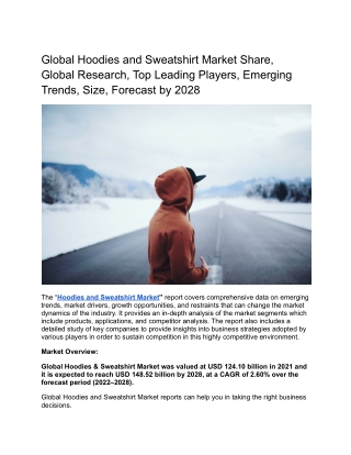 Global Hoodies and Sweatshirt Market Share, Global Research, Top Leading Players