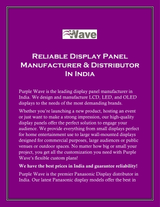 Reliable Display Panel Manufacturer & Distributor In India