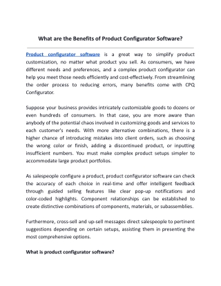 What are the Benefits of Product Configurator Software?