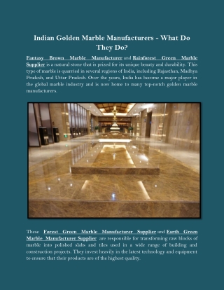 Indian Golden Marble Manufacturers - What Do They Do