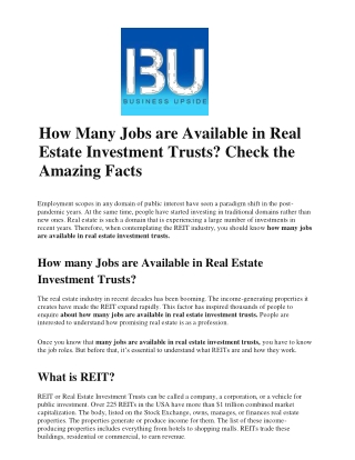 How Many Jobs are Available in Real Estate Investment Trusts Check the Amazing Facts