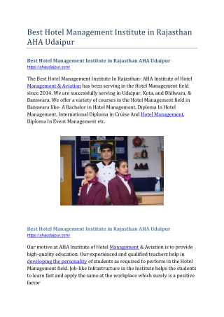 Best Hotel Management Institute in Rajasthan