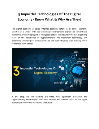 3 impactful technologies in the Digital economy