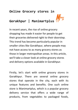 Online Grocery stores in Gorakhpur | Manimartplus