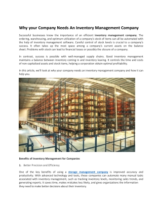 Why Your Company Needs An Inventory Management Company