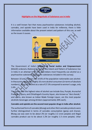 Highlights on the Magnitude of Substance use in India
