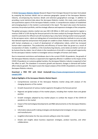 Aerospace Robotics Market: A Study of the Current Status, Future Prospects 2030