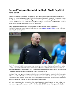 England Vs Japan Borthwick the Rugby World Cup 2023 head coach