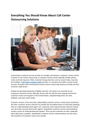 Everything You Should Know About Call Center Outsourcing Solutions
