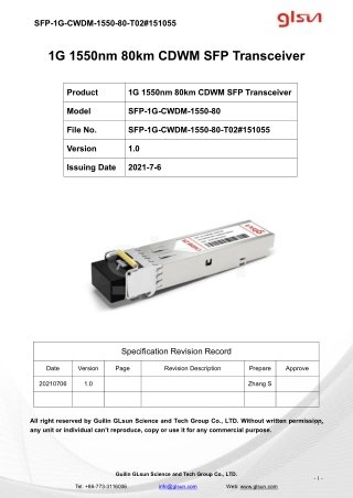 1G 1550nm 80km CDWM SFP Transceiver