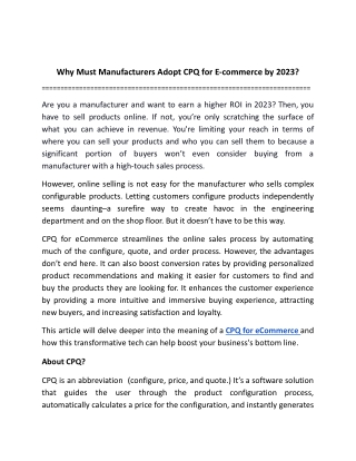 Why Must Manufacturers Adopt CPQ for E-commerce by 2023